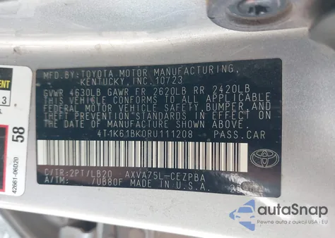 2024 Toyota Camry Xse из США, поврежденный, VIN 4T1K61BK0RU111208